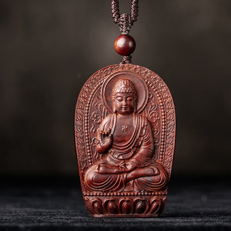 Collier de protection du zodiaque chinois en bois de santal rouge à petites feuilles
