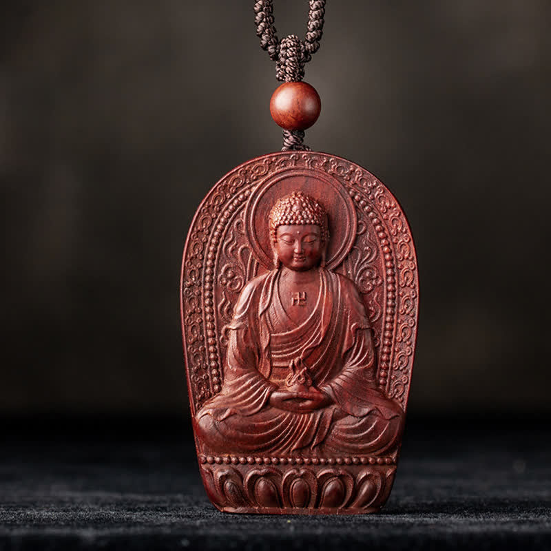 Collier de protection du zodiaque chinois en bois de santal rouge à petites feuilles
