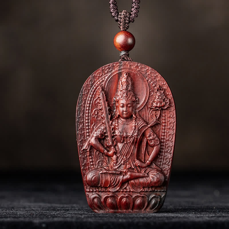 Collier de protection du zodiaque chinois en bois de santal rouge à petites feuilles