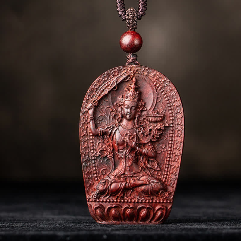 Collier de protection du zodiaque chinois en bois de santal rouge à petites feuilles