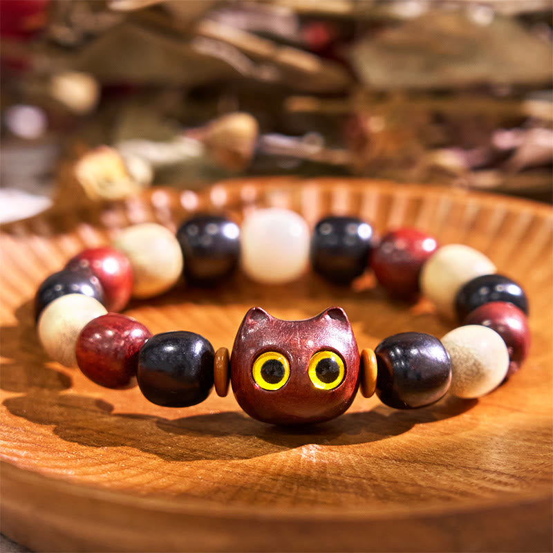 Bracelet de protection en bois de santal rouge et bois d'ébène à petites feuilles