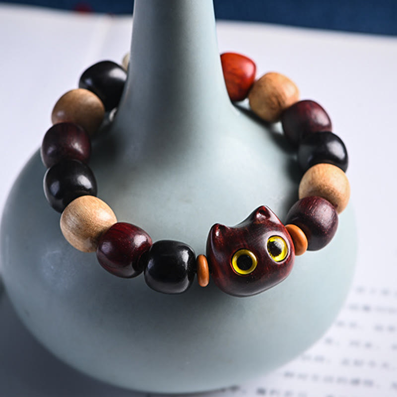 Bracelet de protection en bois de santal rouge et bois d'ébène à petites feuilles