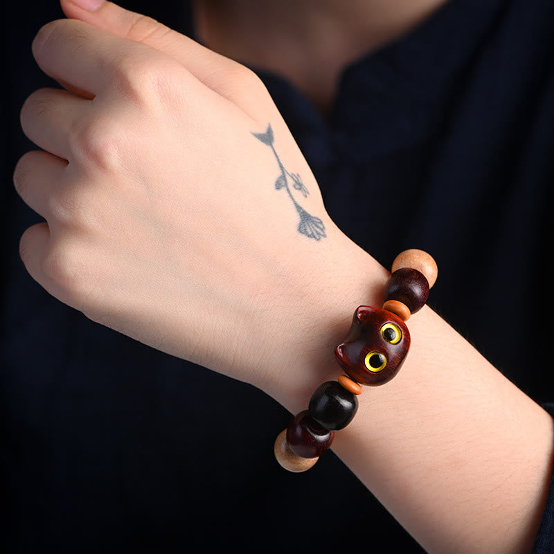 Bracelet de protection en bois de santal rouge et bois d'ébène à petites feuilles