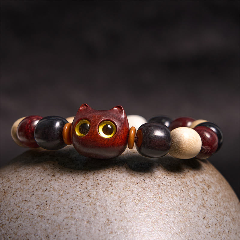 Bracelet de protection en bois de santal rouge et bois d'ébène à petites feuilles