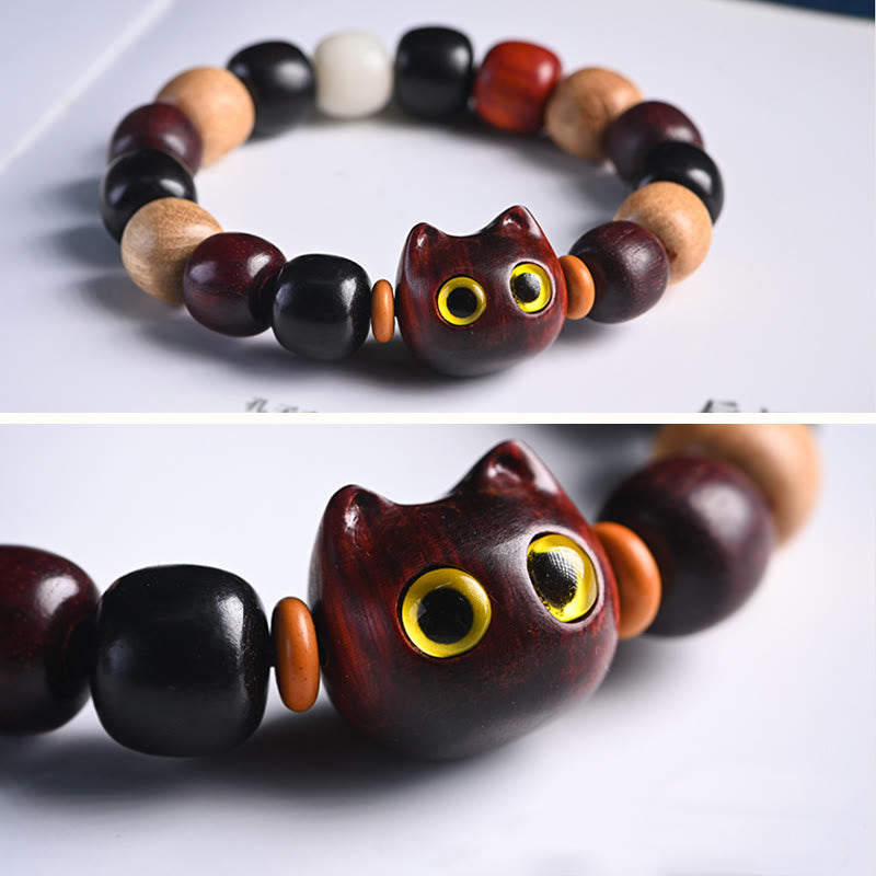 Bracelet de protection en bois de santal rouge et bois d'ébène à petites feuilles