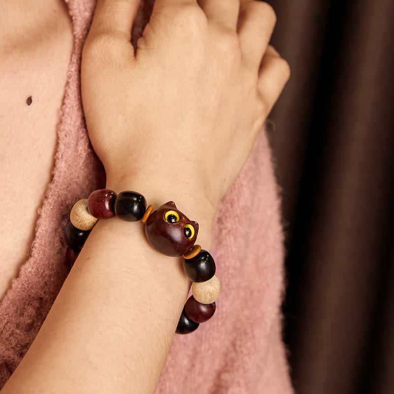Bracelet de protection en bois de santal rouge et bois d'ébène à petites feuilles
