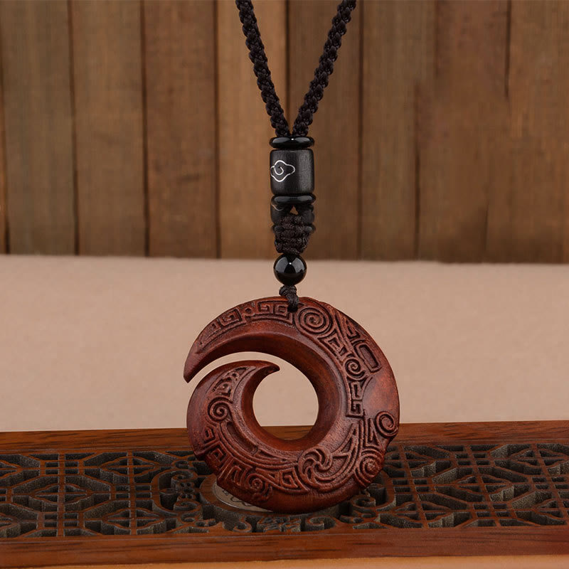 Collier de protection spirituelle en bois d'ébène et bois de santal rouge à petites feuilles
