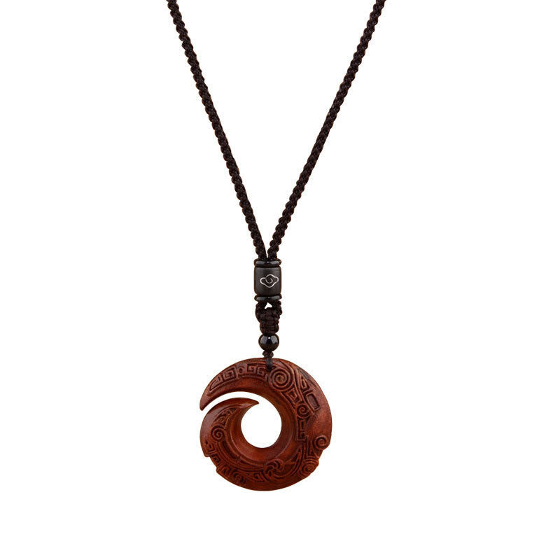 Collier de protection spirituelle en bois d'ébène et bois de santal rouge à petites feuilles