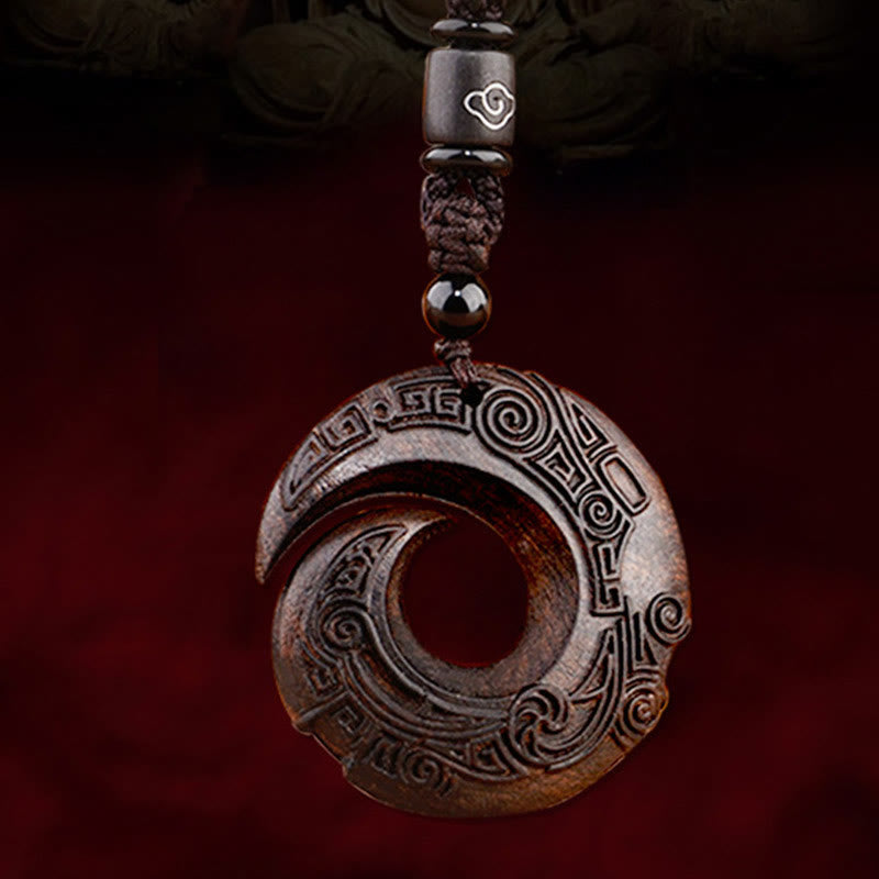 Collier de protection spirituelle en bois d'ébène et bois de santal rouge à petites feuilles