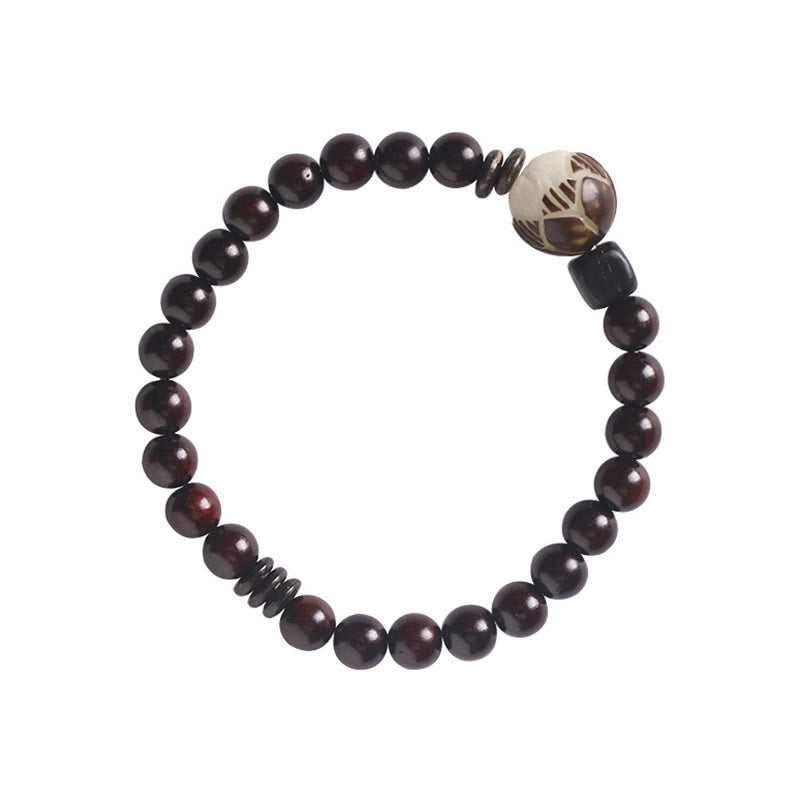 Bracelet de protection en bois de santal rouge à petites feuilles de lotus 6 mm