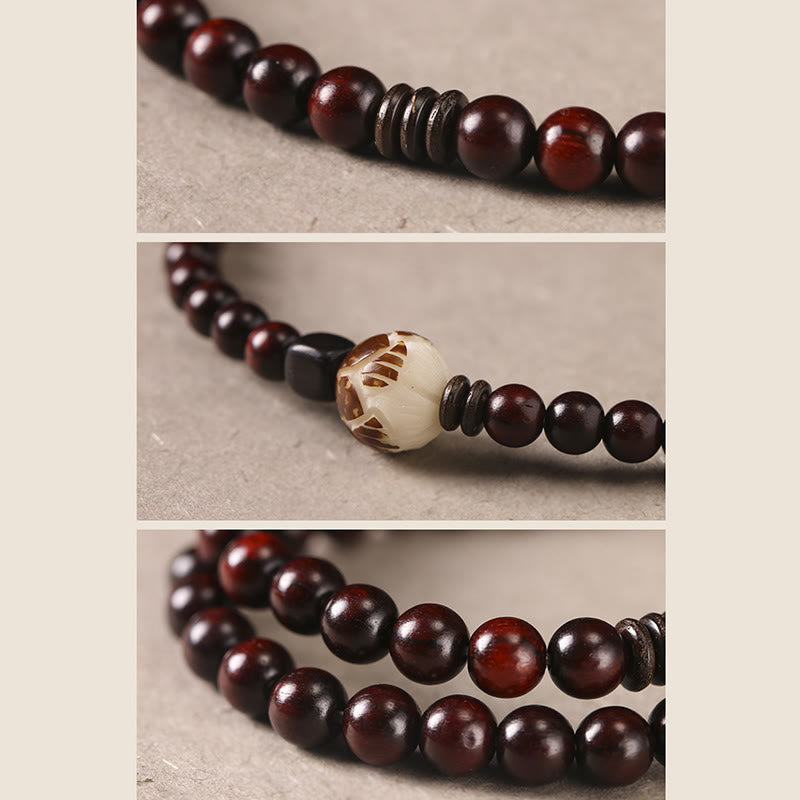 Bracelet de protection en bois de santal rouge à petites feuilles de lotus 6 mm