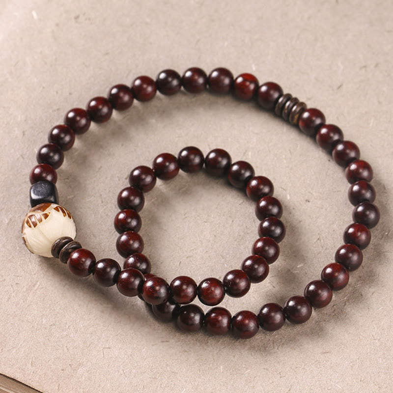 Bracelet de protection en bois de santal rouge à petites feuilles de lotus 6 mm