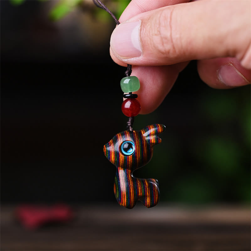 Mini chat porte-bonheur en bois de santal rouge à petites feuilles, 3,2 cm, décoration