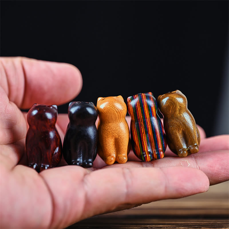 Mini chat porte-bonheur en bois de santal rouge à petites feuilles, 3,2 cm, décoration