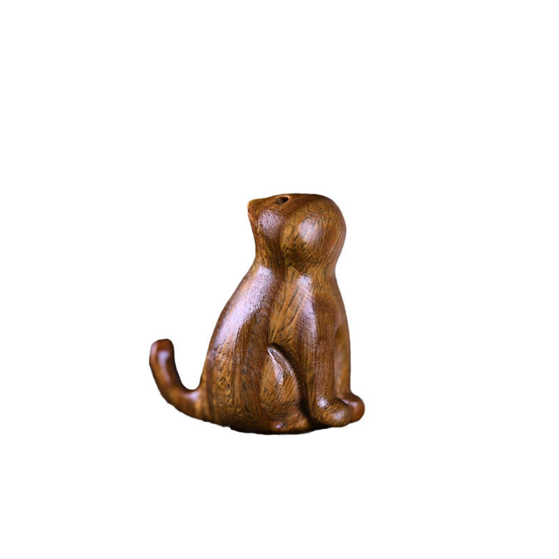 Mini chat porte-bonheur en bois de santal rouge à petites feuilles, 3,2 cm, décoration