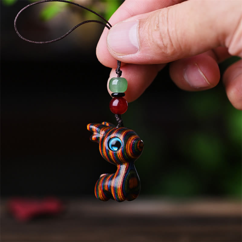 Mini chat porte-bonheur en bois de santal rouge à petites feuilles, 3,2 cm, décoration