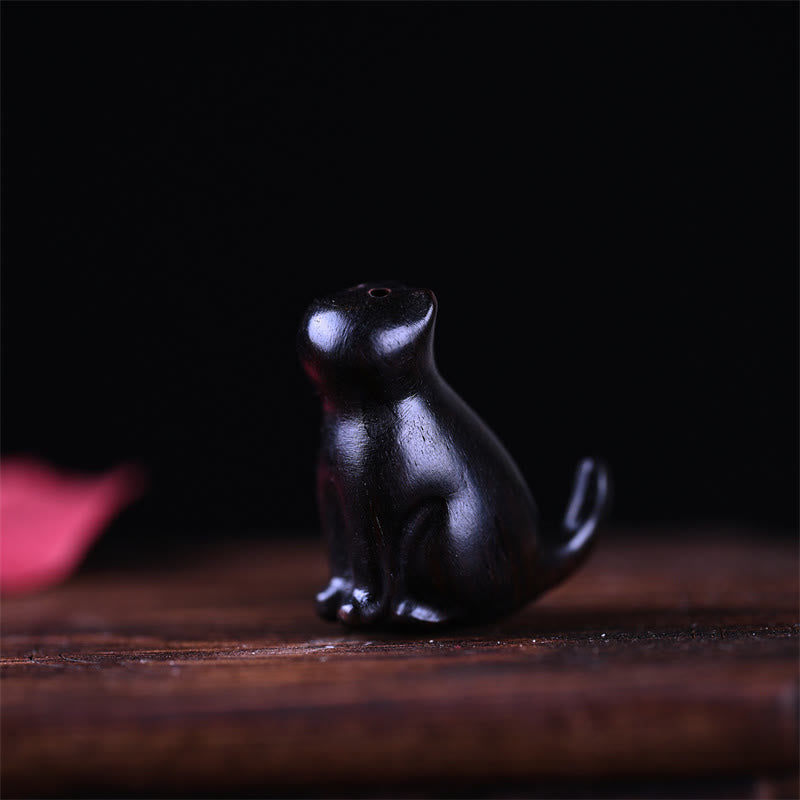 Mini chat porte-bonheur en bois de santal rouge à petites feuilles, 3,2 cm, décoration