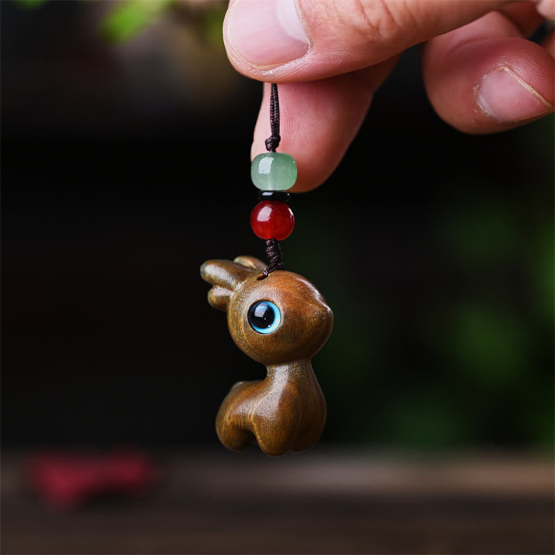 Mini chat porte-bonheur en bois de santal rouge à petites feuilles, 3,2 cm, décoration