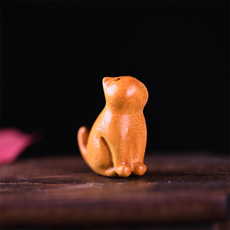 Mini chat porte-bonheur en bois de santal rouge à petites feuilles, 3,2 cm, décoration