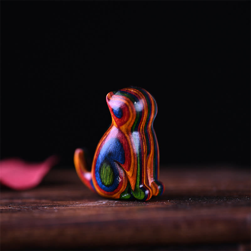 Mini chat porte-bonheur en bois de santal rouge à petites feuilles, 3,2 cm, décoration