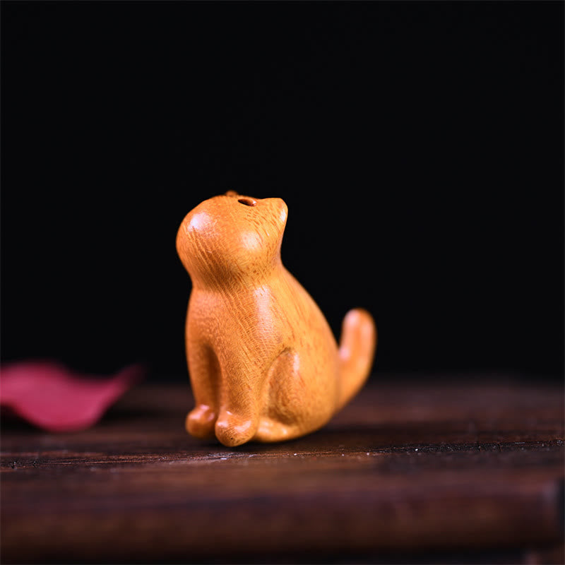 Mini chat porte-bonheur en bois de santal rouge à petites feuilles, 3,2 cm, décoration