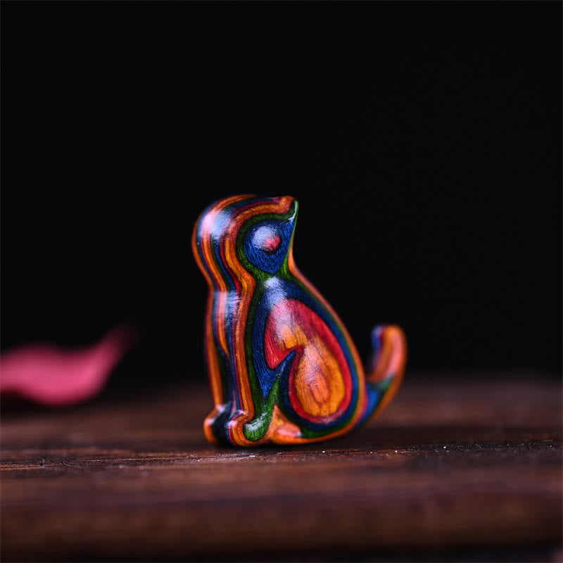 Mini chat porte-bonheur en bois de santal rouge à petites feuilles, 3,2 cm, décoration