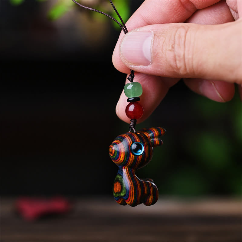 Mini chat porte-bonheur en bois de santal rouge à petites feuilles, 3,2 cm, décoration
