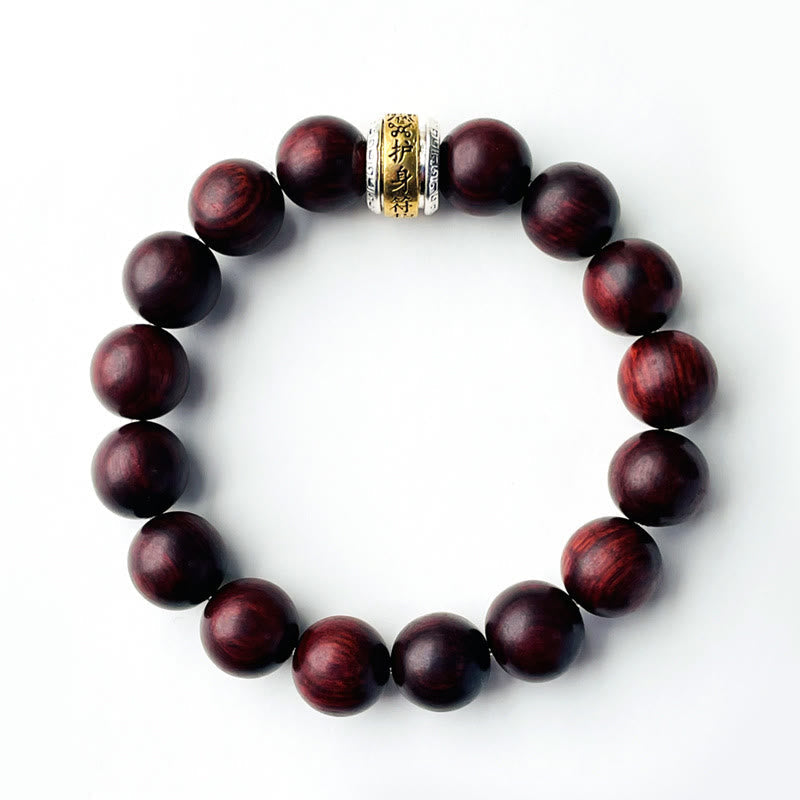 Bracelet de protection en bois de santal rouge à petites feuilles 12 mm