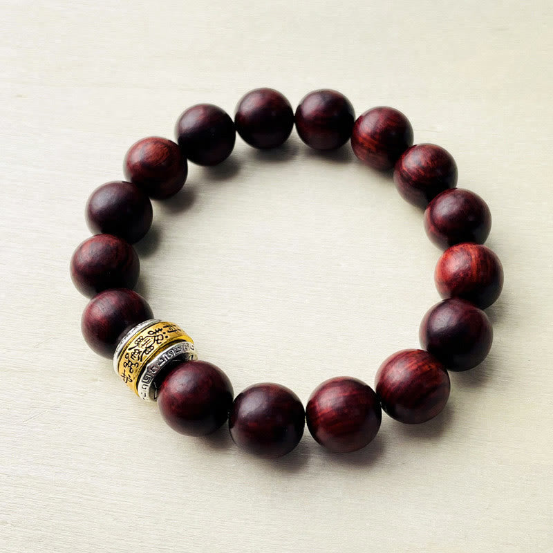 Bracelet de protection en bois de santal rouge à petites feuilles 12 mm