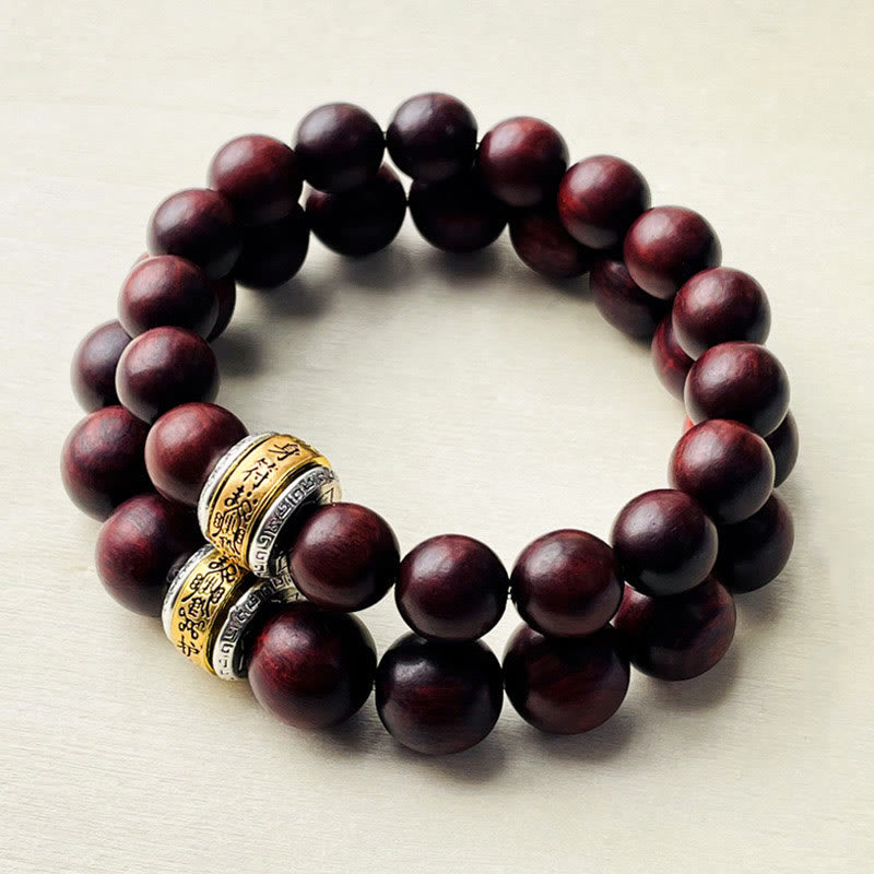 Bracelet de protection en bois de santal rouge à petites feuilles 12 mm