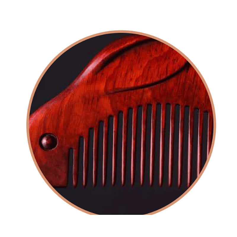 Peigne apaisant en bois de santal rouge à petites feuilles avec coffret cadeau en forme de lapin mignon