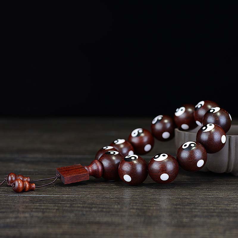 Bracelet Yin Yang en bois de santal rouge à petites feuilles 20 mm