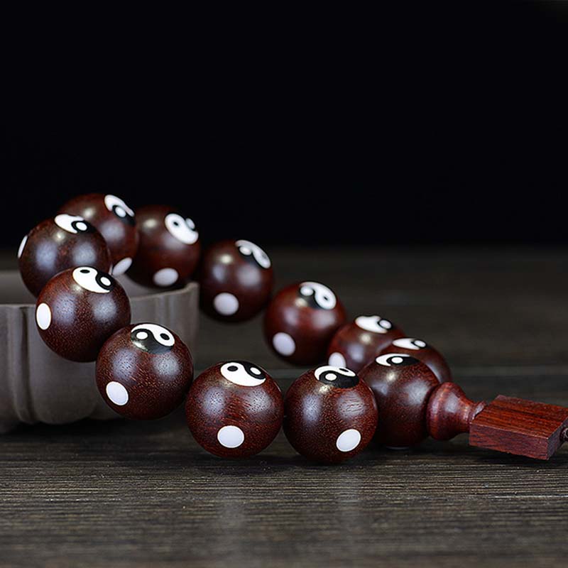 Bracelet Yin Yang en bois de santal rouge à petites feuilles 20 mm