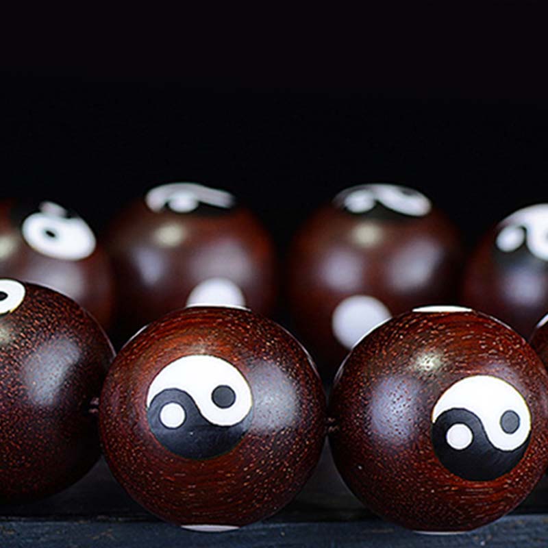 Bracelet Yin Yang en bois de santal rouge à petites feuilles 20 mm