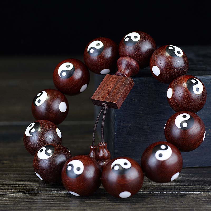 Bracelet Yin Yang en bois de santal rouge à petites feuilles 20 mm