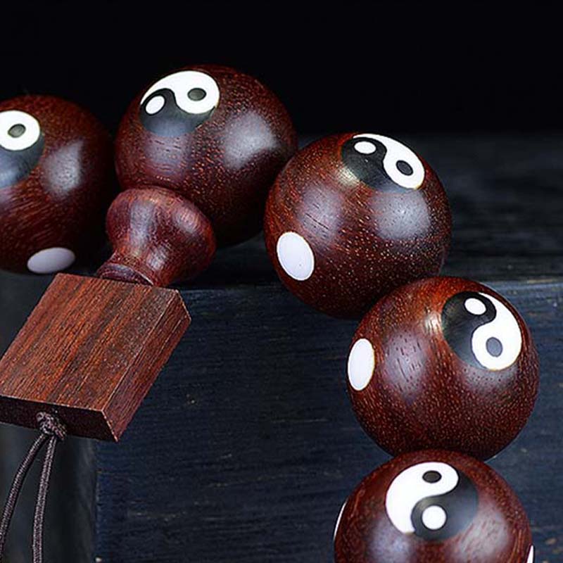 Bracelet Yin Yang en bois de santal rouge à petites feuilles 20 mm