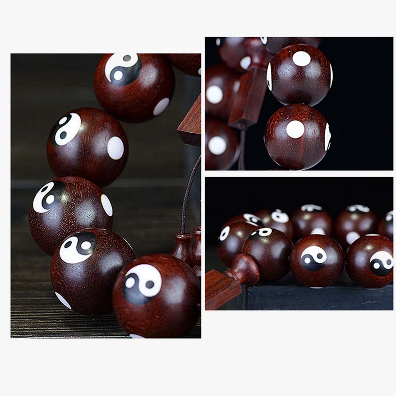 Bracelet Yin Yang en bois de santal rouge à petites feuilles 20 mm