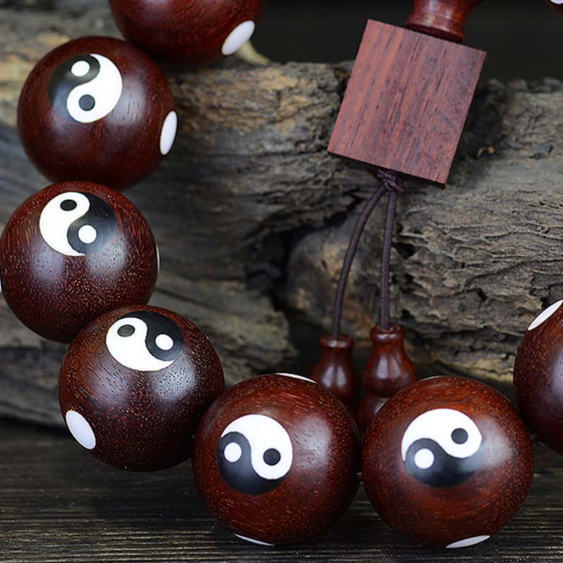 Bracelet Yin Yang en bois de santal rouge à petites feuilles 20 mm