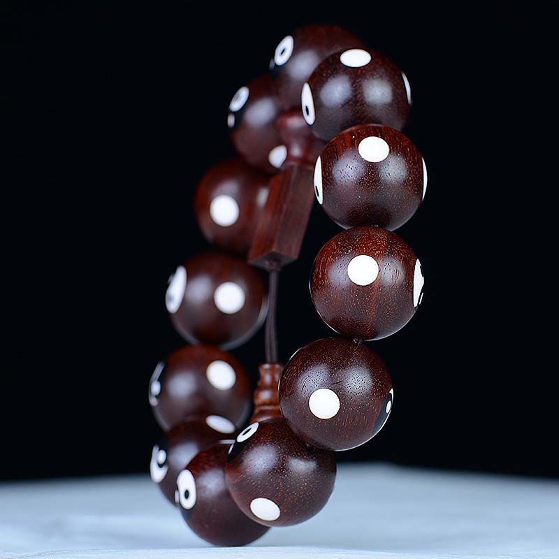 Bracelet Yin Yang en bois de santal rouge à petites feuilles 20 mm