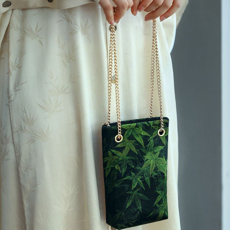 Petit sac bandoulière à chaîne en métal motif feuille d'érable et kaki