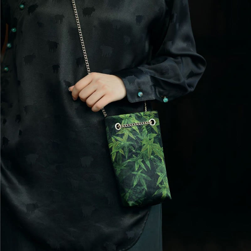 Petit sac bandoulière à chaîne en métal motif feuille d'érable et kaki