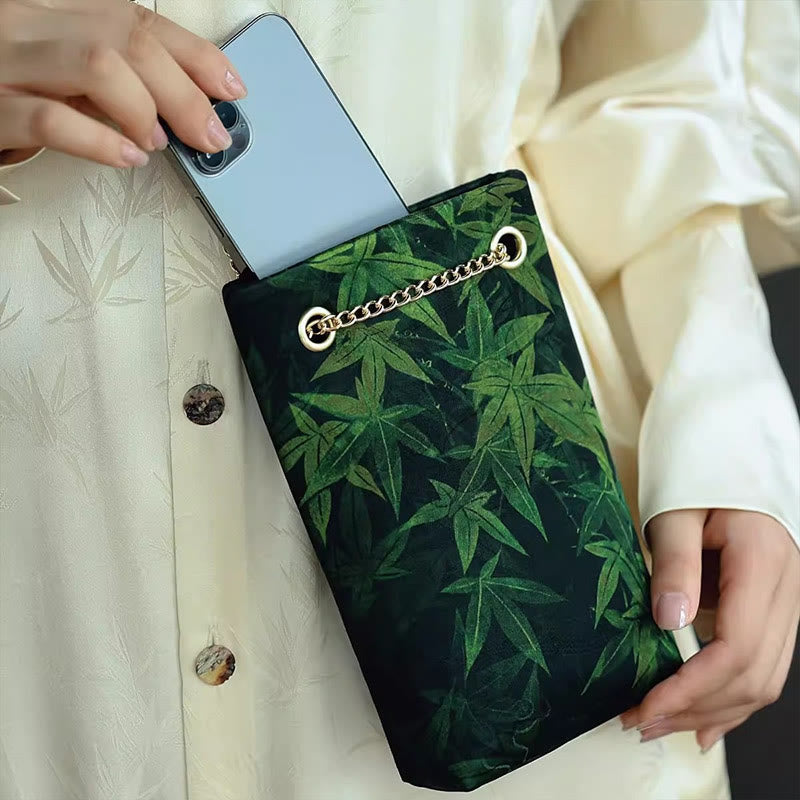 Petit sac bandoulière à chaîne en métal motif feuille d'érable et kaki