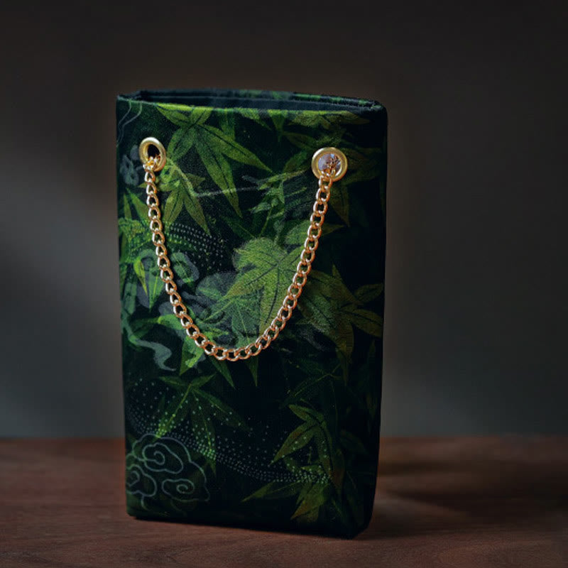 Petit sac bandoulière à chaîne en métal motif feuille d'érable et kaki