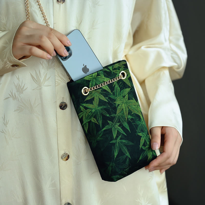 Petit sac bandoulière à chaîne en métal motif feuille d'érable et kaki