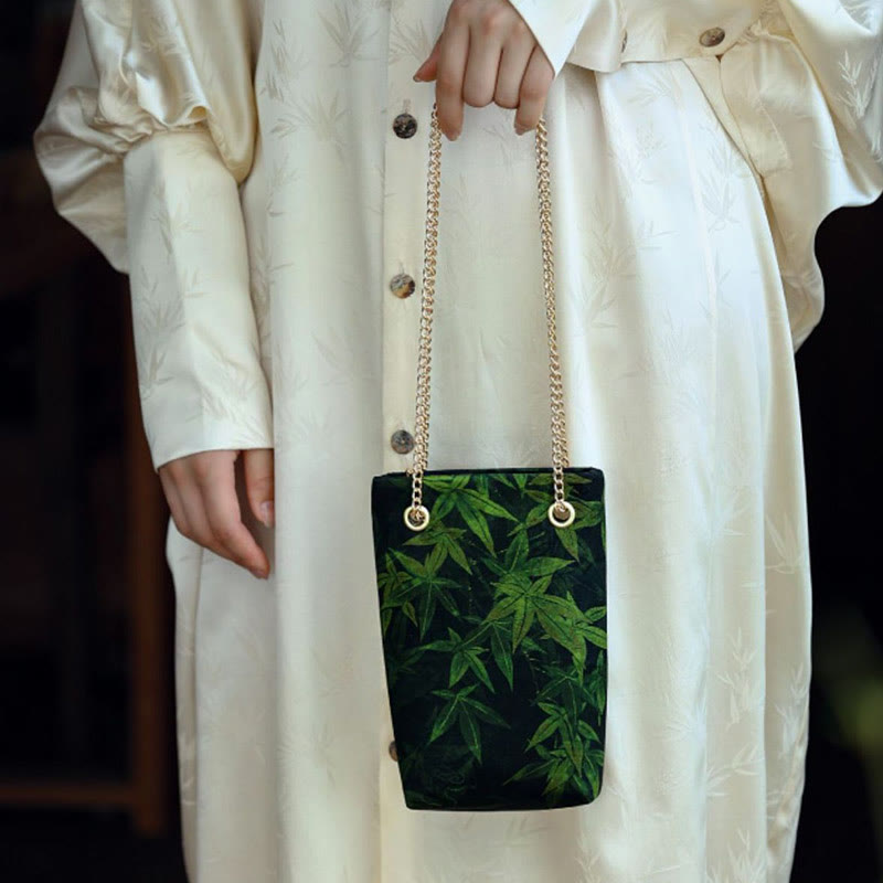 Petit sac bandoulière à chaîne en métal motif feuille d'érable et kaki