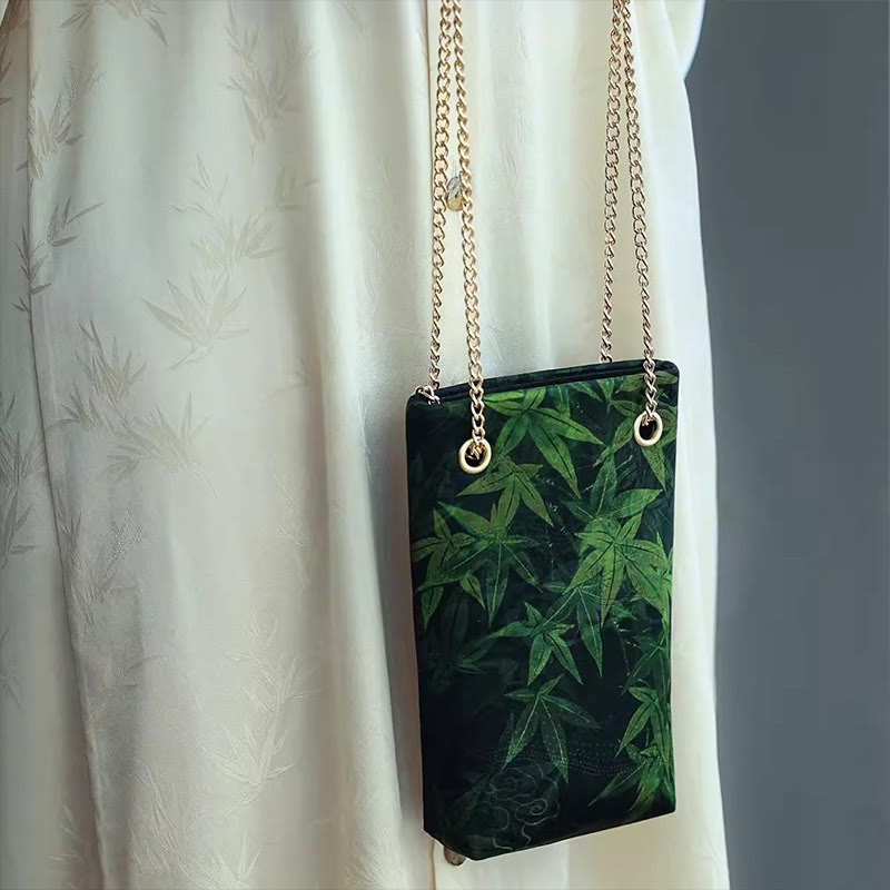 Petit sac bandoulière à chaîne en métal motif feuille d'érable et kaki