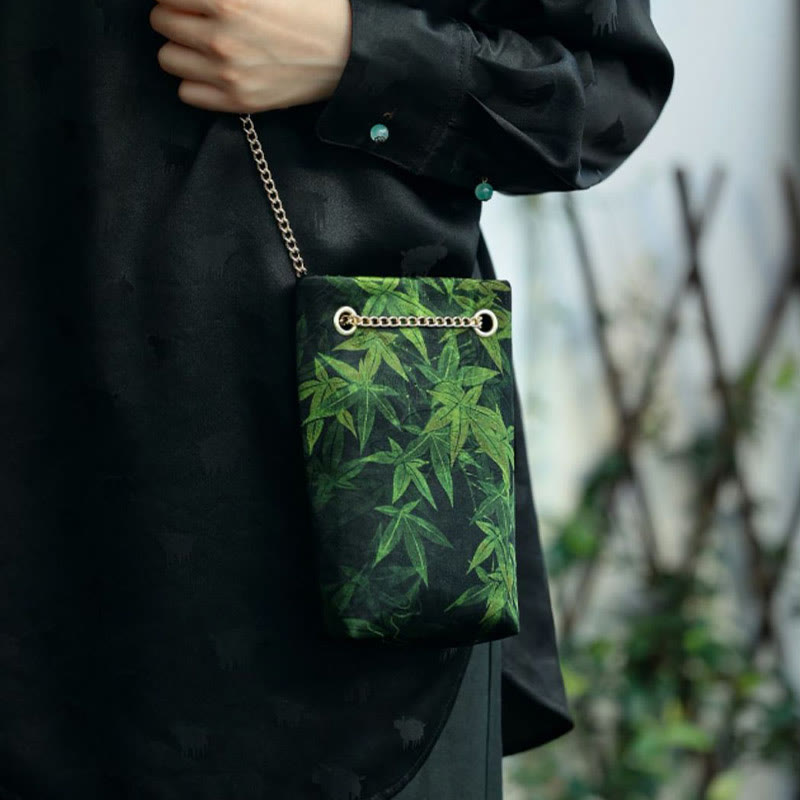 Petit sac bandoulière à chaîne en métal motif feuille d'érable et kaki