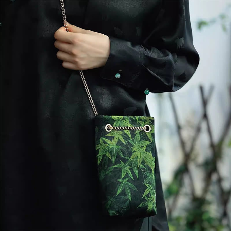 Petit sac bandoulière à chaîne en métal motif feuille d'érable et kaki
