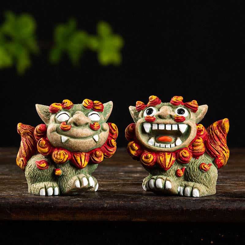 Petite paire de chiens Fu Foo en résine | Statue de Bouddha protecteur