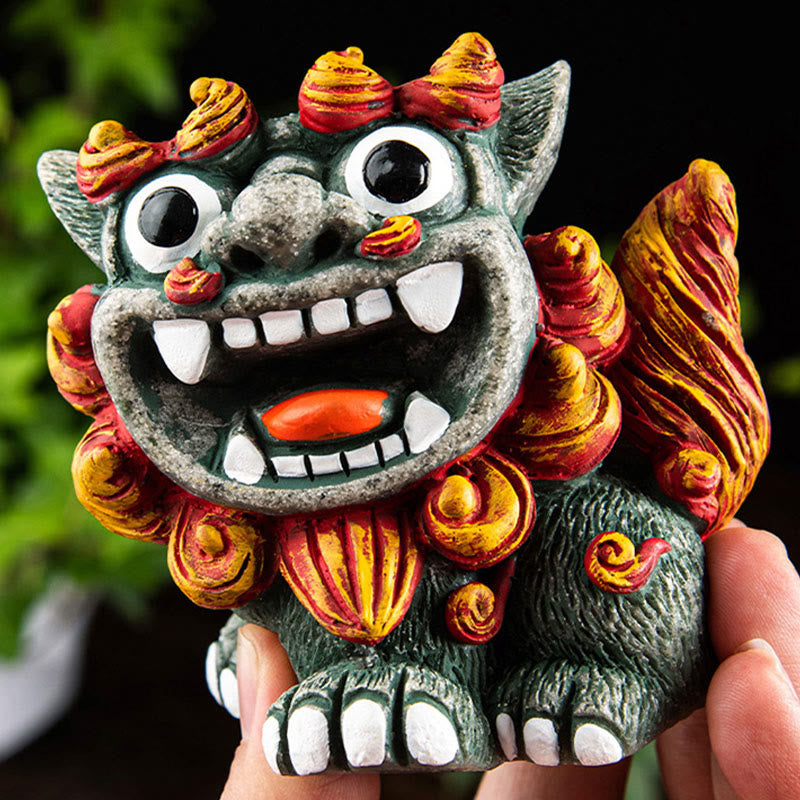 Petite paire de chiens Fu Foo en résine | Statue de Bouddha protecteur
